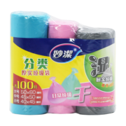 妙洁分类厚实垃圾袋干湿分类组合装平口式厨房家用黑色 分类垃圾袋大中小共100只