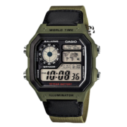 卡西欧（CASIO）新年节礼物 手表ins小方表网红表运动系列多功能户外防水电子手表 绿盘绿帆布带AE-1200WHB-3B
