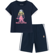 暇步士（Hush Puppies）童装男童女童套装夏季新款男女大童舒适时尚套装 藏蓝 130cm