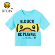 B.Duck小黄鸭童装男女童T恤圆领儿童夏装卡通短袖上衣 碧蓝 105cm