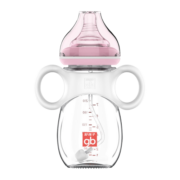 gb好孩子婴儿奶瓶宽口径玻璃奶瓶带把握吸管奶瓶新生儿宝宝防胀气 260ml 粉色