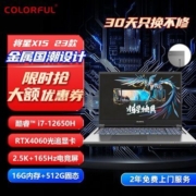 七彩虹将星X15 i7-12650H/4060/2.5K屏165Hz高刷新游戏笔记本电脑