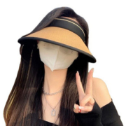 夏季网红时尚空顶防紫外线遮阳黑胶草帽