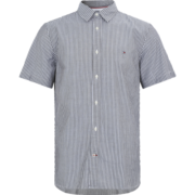 TOMMY HILFIGER【预售】男装商务纯棉府绸小绣标条纹修身翻领短袖衬衫MW0MW19015 深蓝白条纹0A5 L