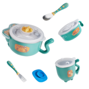 babycare儿童餐具 婴儿注水保温碗 宝宝防摔碗吸盘碗辅食碗勺套装 雀湖绿【五件套】316不锈钢