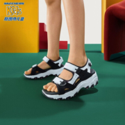 Skechers斯凯奇童鞋女童凉鞋夏季露趾老爹鞋魔术贴轻质儿童沙滩鞋664133L 黑色/白色/BKW 27.5