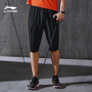李宁（LI-NING）七分裤男款夏季新款 运动宽松裤系带修身透气大码 AKQQ025-1黑色 S/165 (90-100斤)