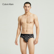 Calvin Klein 内衣【One有引力带】男士满印轻薄细滑透气三角内裤NB2224 218-黑底灰白logo L