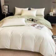 MINISO 名创优品 冰丝四件套 200*230cm 白拼绿