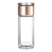德琅（DELANG）德国品牌茶水分离杯商务双层玻璃杯泡茶杯子8001办公水杯320ml 玫瑰金