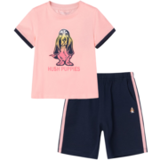 暇步士（Hush Puppies）童装男童女童套装夏季新款男女大童舒适时尚套装 粉艾尔 150cm