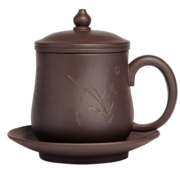 万壶园 紫砂杯泡茶杯带过滤茶水分离水杯子办公室茶具全紫砂手工泡茶器 葫芦四件杯 刻兰