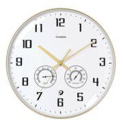 Timess 挂钟客厅时钟表温湿度计挂表现代简约轻奢自动对时全时区智能表免打孔挂墙 Q19-2 香槟金 直径35厘米
