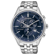 西铁城（CITIZEN） 三眼防水太阳能手表腕表光动能商务钢带/皮带男表情人节送礼推荐 深蓝盘-AT2140-55L