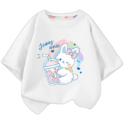 真维斯（Jeanswest）女童t恤夏季上衣2023年新款女孩中大童纯棉短袖夏天儿童童装 白 J奶茶白兔 150cm