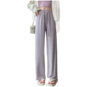 SEMALAM冰丝阔腿裤女春夏季拖地女大尺码高腰垂感显瘦宽松透气休闲裤子女 浅紫色 M