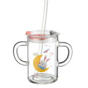 富光 玻璃杯家用儿童牛奶杯子带刻度耐热吸管水杯喝奶杯微波炉可加热