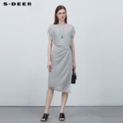 S·DEER圣迪奥女装秋季新款肌理收腰吊带两件短袖连衣裙S223Z12G7
