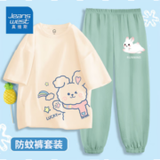 真维斯女童夏装2023新款儿童薄款运动服中大童夏季洋气短袖套装女 【1套洋气sx】杏豆绿ZJL766 150
