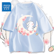 真维斯男女童短袖t恤洋气纯棉薄款儿童衣服中大童夏季半袖上衣 【纯棉洋气】水蓝色ZRD210 160
