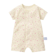千趣会日本童装婴儿衣服连体衣夏季儿童哈衣前开式短袖平角款纯棉爬服 象牙白(爱心) 70cm