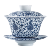 金镶玉 盖碗茶具套装 三才子功夫茶青花羊脂玉白瓷薄胎茶碗 青花初夏 120ml
