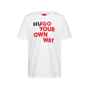 HUGO 春夏男女同款棉质徽标标语休闲直筒短袖T恤BOSS 100-白色 EU:L
