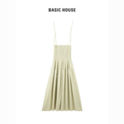 Basic House/百家好连衣裙女2023夏季新款显瘦遮肚收腰裹胸吊带裙