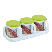 京喜特价，需抢券:茶花（CHAHUA） 玻璃调料罐调味盒油壶套装厨房带架子 调味罐三组随机色