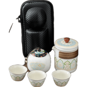 BOUSSAC旅行茶具便携式功夫茶具套装批发日式户外快客杯节日公司商务礼品 白/古韵一壶三杯+茶叶罐/胶囊包