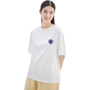 坦博尔春夏休闲宽松圆领短袖女百搭时尚潮牌刺绣T恤棉 TD2620226 新莲花白 160/84A