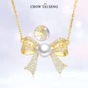 PLUS会员！CHOW TAI SENG周大生 女士925银蝴蝶结珍珠项链 S1PC0512