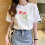 诗莉奥（SHILIAO）纯棉短袖T恤女白色ins潮内搭韩版体桖夏季宽松半袖上衣 纯棉郁金香 M【适合85-100斤】