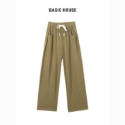 Basic House/百家好宽松抽绳休闲裤2023春季新款垂感高腰直筒裤女