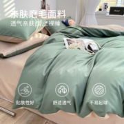 惠寻磨毛四件套水洗棉裸睡双人床上用品床单枕套被套1.5/1.8米果绿Y1
