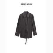 Basic House/百家好翻领衬衫2023春季新款设计感小众显瘦通勤衬衣