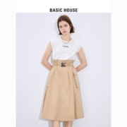 Basic House/百家好收腰连衣裙2023夏季新款拼接A字无袖背心裙女
