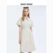 Basic House/百家好轻奢拉链衬衫裙2023夏季新款收腰显瘦连衣裙女