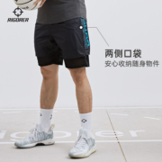 准者2023新款梭织运动短裤男假两件篮球跑步训练透气轻薄网眼短裤