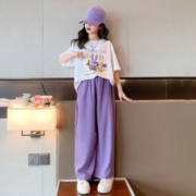 啪吡熊（PAPIBEAR）女童阔腿裤套装夏装2023新款洋气时髦夏天中大儿童夏季运动两件套 白色套装 120