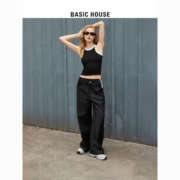 Basic House/百家好直筒垂感休闲裤女2023夏季新款宽松拖地长裤子