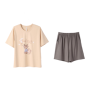 安之伴【23新品】女士睡衣女夏季薄款舒适可外穿休闲宽松版家居服套装 嫩桃-女 S