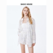 Basic House/百家好休闲长袖碎花衬衫2023夏季新款短裤两件套套装