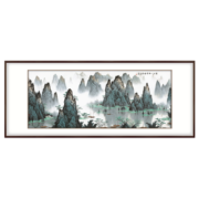 弘舍新中式客厅装饰画山水画国画办公室挂画壁画 白雪石  漓江千峰秀 雅致胡桃 成品尺寸 宽158*高70cm