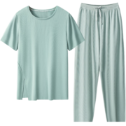 松山棉店睡衣女春夏款舒爽罗纹圆领短袖女士家居服套装 灰紫 165/L
