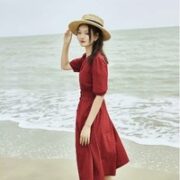 INMAN 茵曼 女士V领花边连衣裙 181AL2172