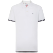 TOMMY HILFIGER23新款春夏男装纯棉镶边小绣标舒适翻领短袖POLO衫16219 白色YBR M