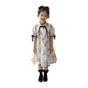 小马宝莉夏季女童甜美复古风连衣裙水墨画风亲子裙子 水墨色 110