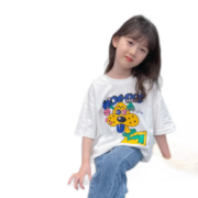 啪吡熊（PAPIBEAR）纯棉女童宽松白t恤儿童洋气短袖上衣小女孩半袖童装2023夏装新款 白色 90