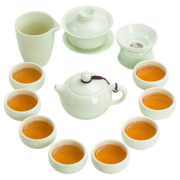 苏氏陶瓷（SUSHI CERAMICS）翡翠玉功夫茶具套装羊脂玉陶瓷三才盖碗青瓷泡茶壶茶杯大套礼盒装